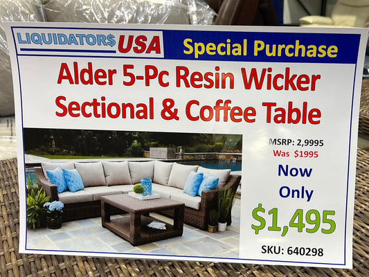 Alder 5-Piece Resin Wicker Outdoor Sectional and Coffee Table Set