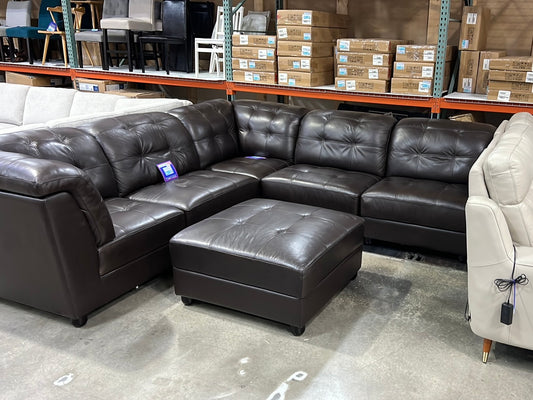 Erica 6-Piece Leather Modular Sectional with Ottoman ( damage on the back/ scratches on the cushions )
