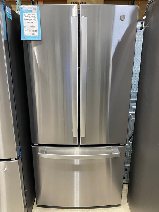 24.7 cu. ft. French-Door Refrigerator with LED Lighting and Internal Water Dispenser ( small scratch on the handle/ small dents on the side )