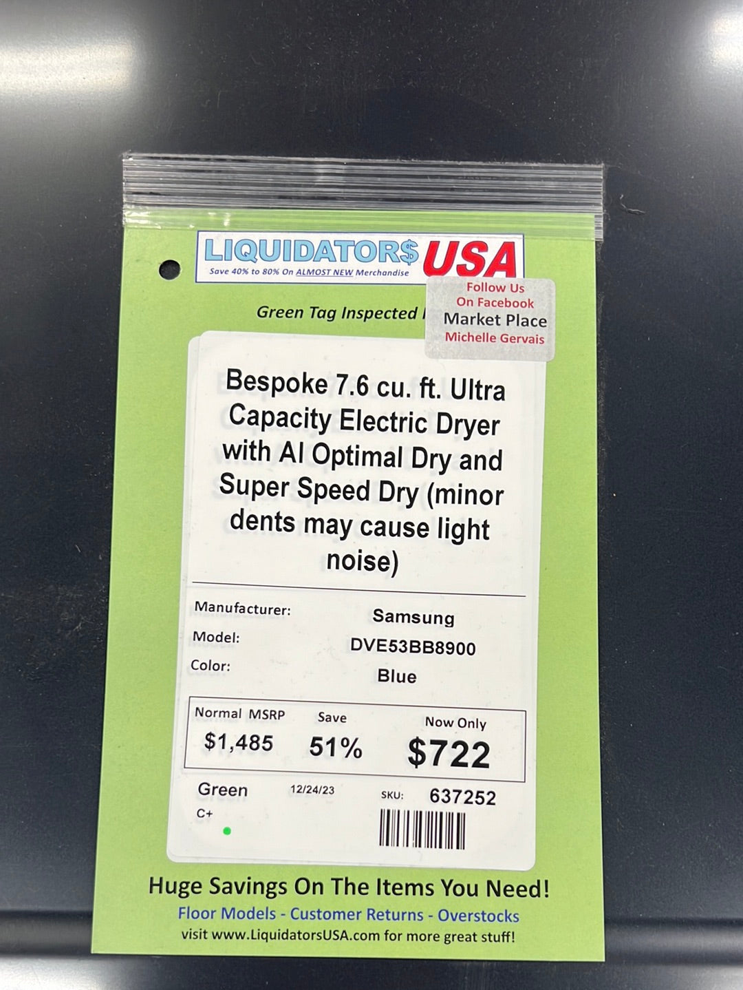 Bespoke 7.6 cu. ft. Ultra Capacity Electric Dryer with AI Optimal Dry and Super Speed Dry (minor dents may cause light noise)