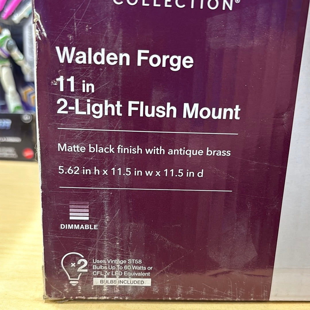 Walden Forge 2-Light Flush Mount Ceiling Light with Antique Brass Sockets